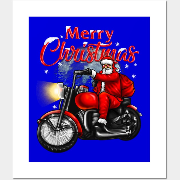 Merry Christmas Biker Santa Wall Art by AngelFlame